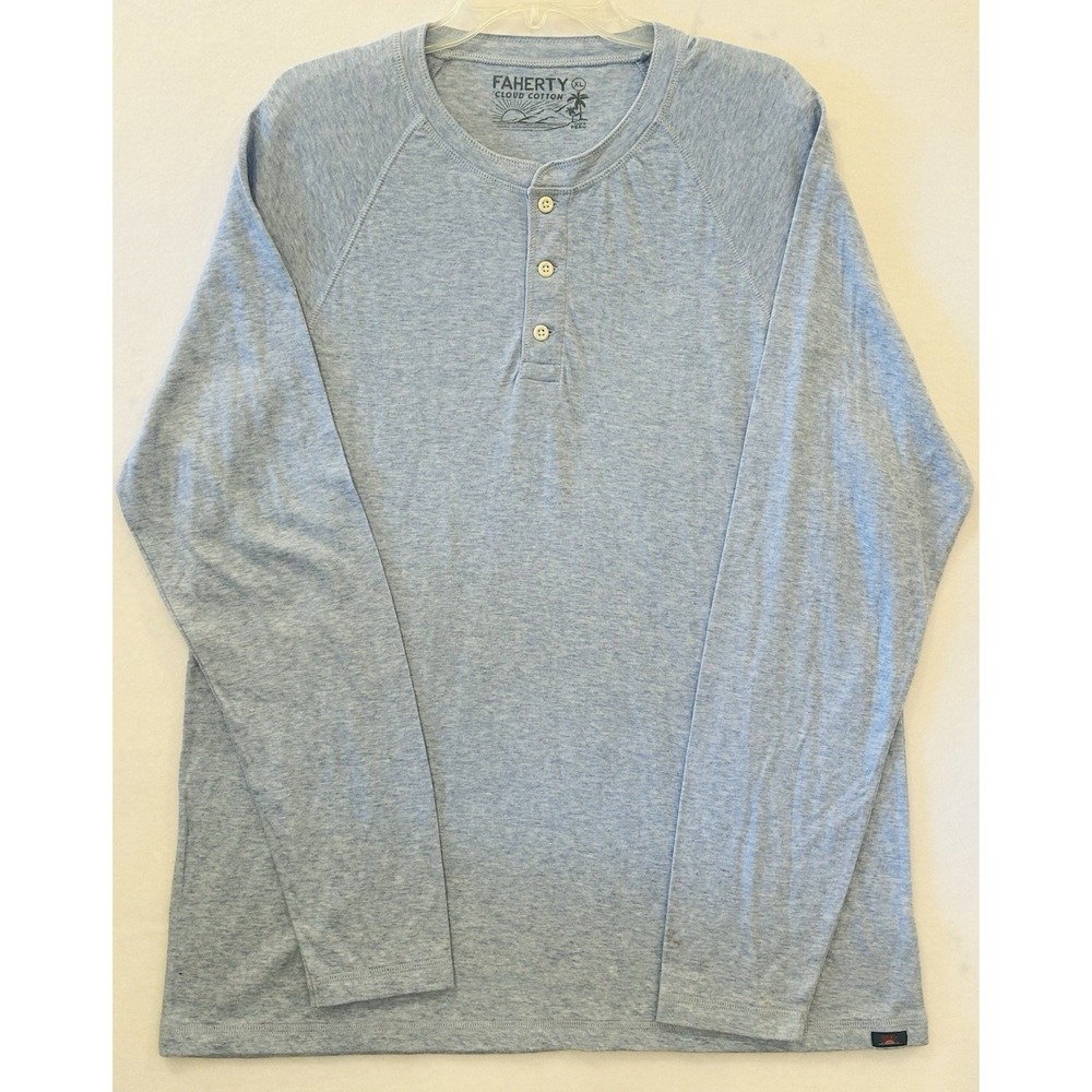 Faherty Men's Blue Cloud Pima Cotton Henley Pullover Round Neck Sweater Size XL